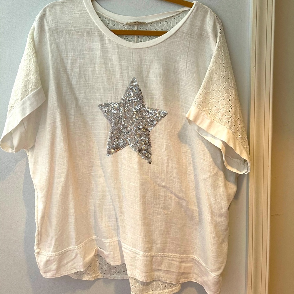 Linen T-shirt with sequined star
